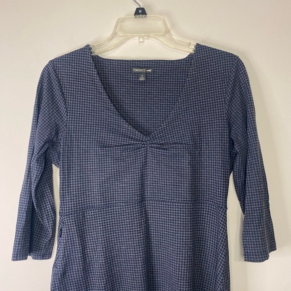 Toad & Co Rosalinda Dress V Neck Blue Houndstooth Dress Outdoor Gorpcore Small - Picture 2 of 10